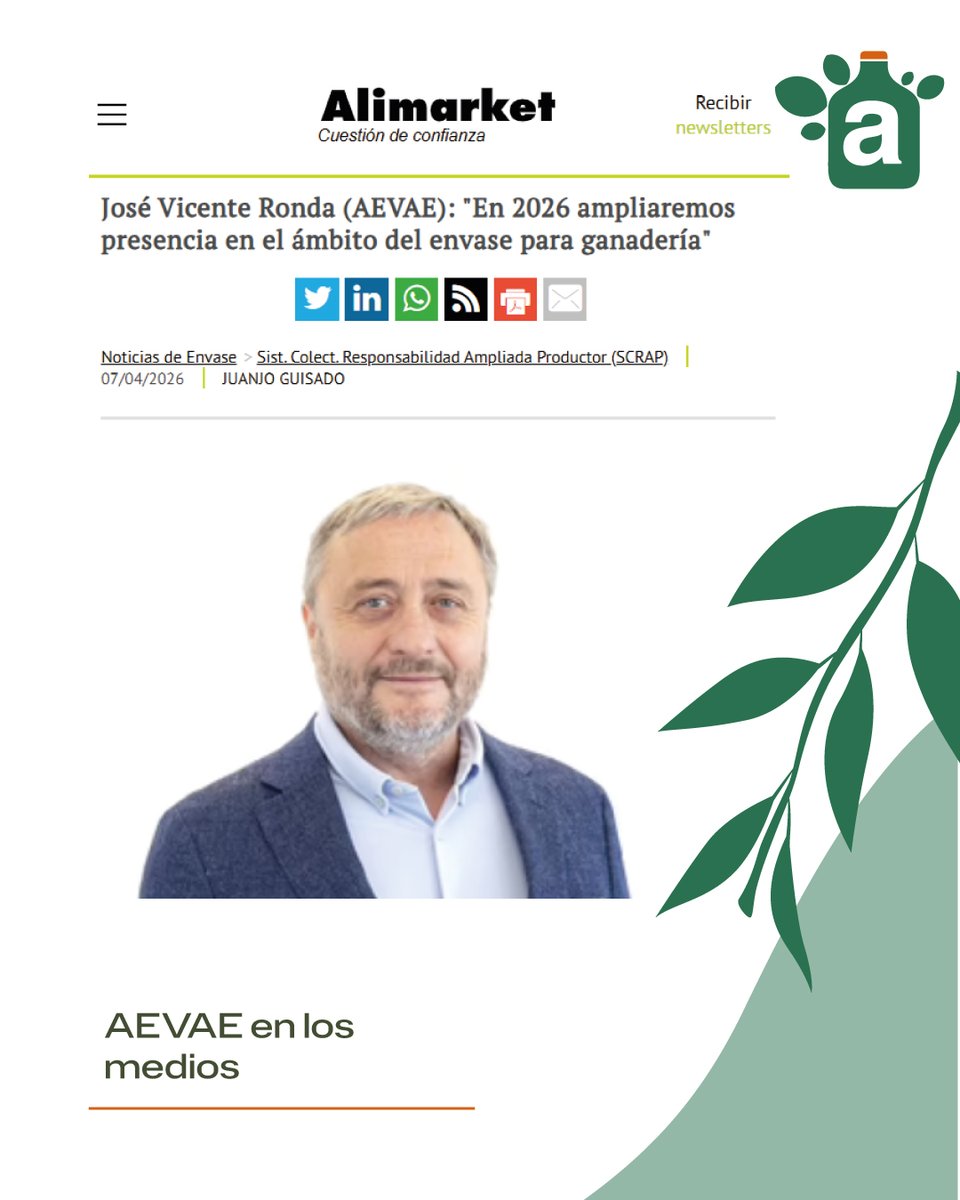 aevae_es's tweet photo. José Vicente Ronda Matoses, socio de Heura, entidad administradora de AEVAE, repasa en @Alimarket la trayectoria de la asociación y sus planes para 2026.
Uno de ellos: ampliar presencia en el ámbito del envase para #ganadería.

🔗https://t.co/Ctm2yaF88U

#AEVAE #Heura #SCRAP #RAP https://t.co/y9faknsT8w