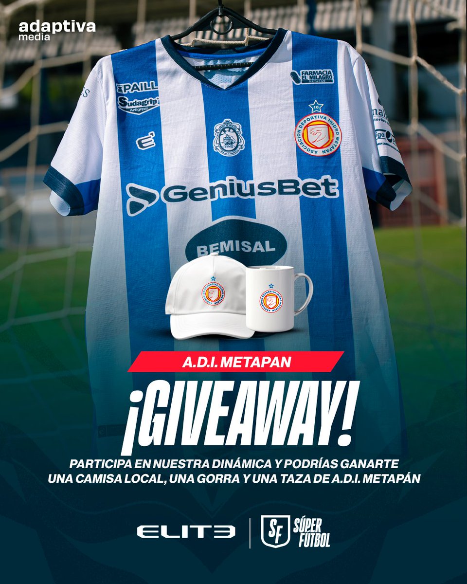 SuperFutbolSV's tweet image. ¡GIVEAWAY ALERT! 👕Ⓜ️⚽️

¿Querés ganarte la camiseta de local de Metapán + gorra + taza, gracias a #Elite y #SuperFutbol? 🔥

Aquí te contamos cómo participar y ser el posible ganador:

1️⃣ Compartí este post
2️⃣ Seguí las cuentas de #Elite y #SuperFutbol
3️⃣ Respondé este post y