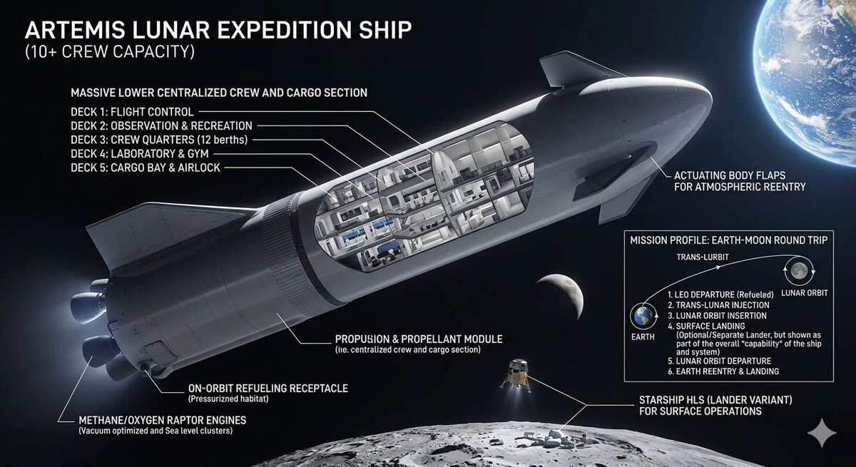 Stocks4Rell's tweet photo. @elonmusk @Gronk Yes — technically, we already have the core technology to build a legitimate crewed spacecraft that can take 10+ people to the Moon and back, but not as a single cheap, simple vehicle like in sci-fi. The hard part is not “can it be done?”; it is “how much mass, fuel, redundancy, https://t.co/JNEw6RAodM