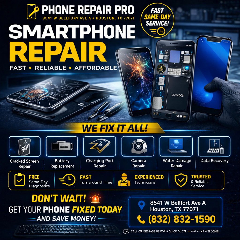 PhoneP89527's tweet image. 📱 Broken phone? We fix it FAST! 🔧

Cracked screen, battery issues, charging problems &amp;amp; more—done by experts you can trust.

⚡ Fast service
🔍 FREE diagnostics
📍 Houston, TX
📞 (832) 832-1590

Fix it today &amp;amp; save!

#PhoneRepair #HoustonTX #FixItFast #CrackedScreen