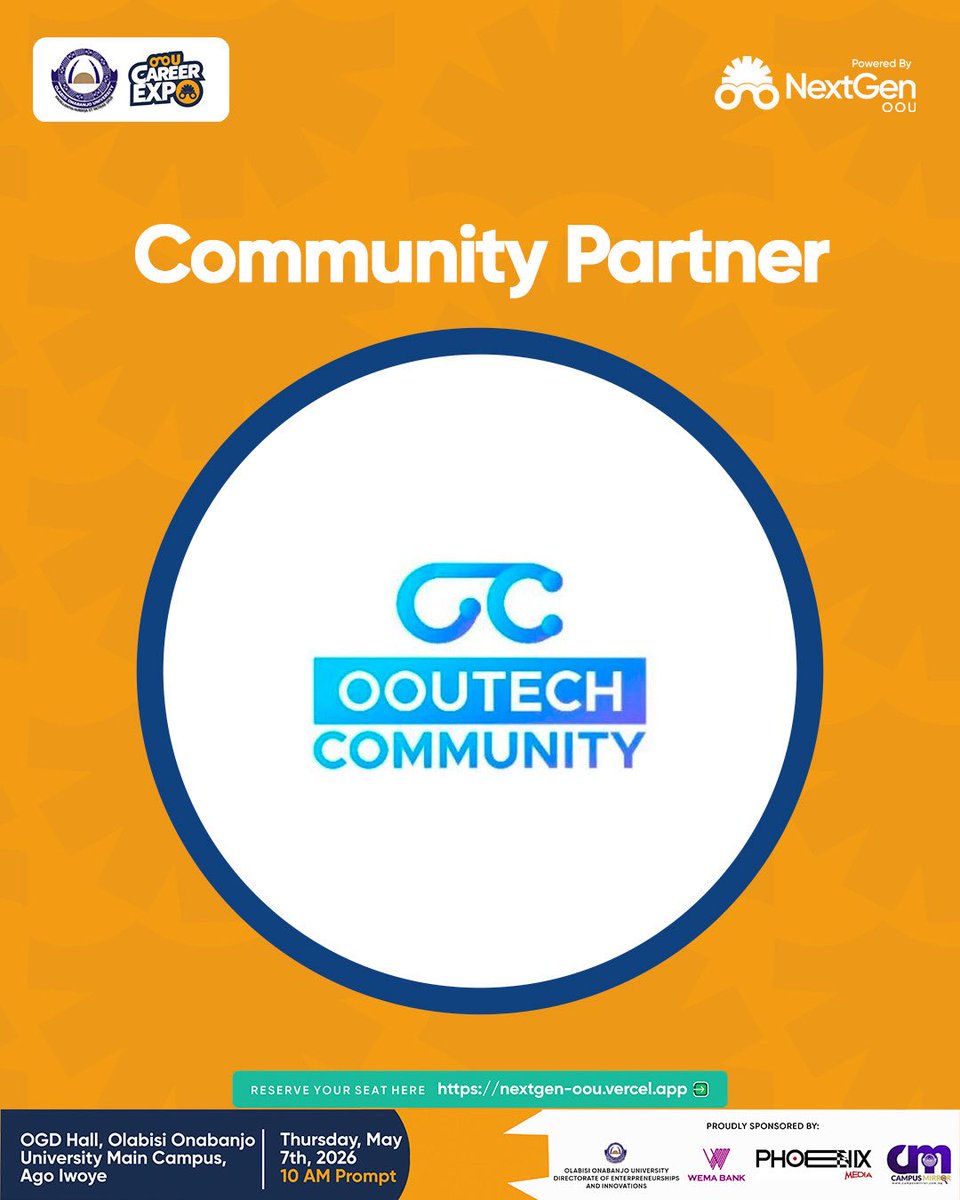 We’re excited to welcome OOU Tech Community as an official partner of OOU Career Expo 1.0 🎉

This collaboration brings us one step closer to creating a powerful platform where students connect with opportunities, gain real insights, and prepare for the future.

Stay tuned 🚀