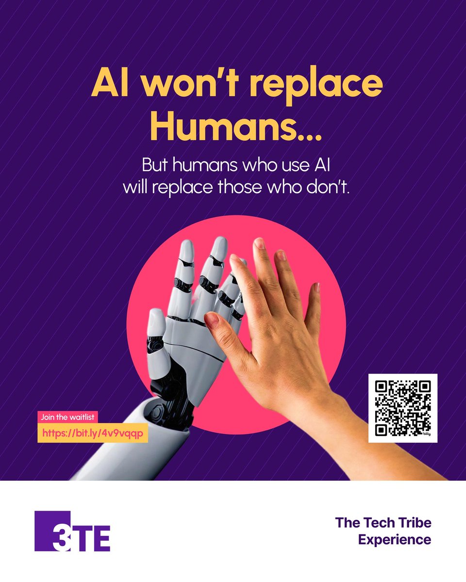 AI is not here to take your place, it’s here to support you. People who learn how to use AI todaywill have an advantage tomorrow.

Are you already using AI, or just watching from the sidelines?

Join the 3TE waitlist: bit.ly/3tewaitlist

#TechTribe #3TExperience  #TheRoom