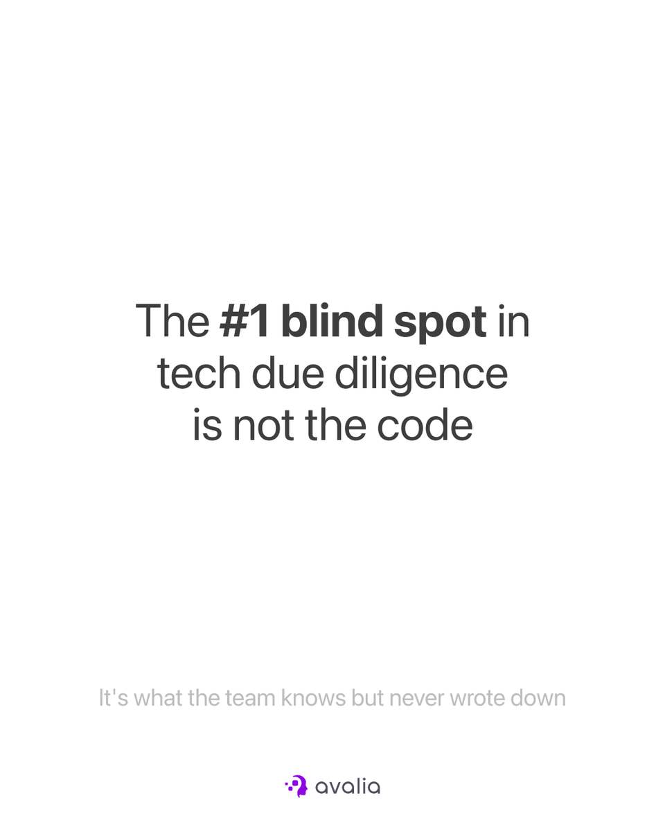 AvaliaSystems's tweet photo. When investors look at a tech company, most of the focus goes to the code. But that's rarely where the real risk hides.

The bigger issue is everything the team knows but never wrote down. https://t.co/3XaYuDnvP0