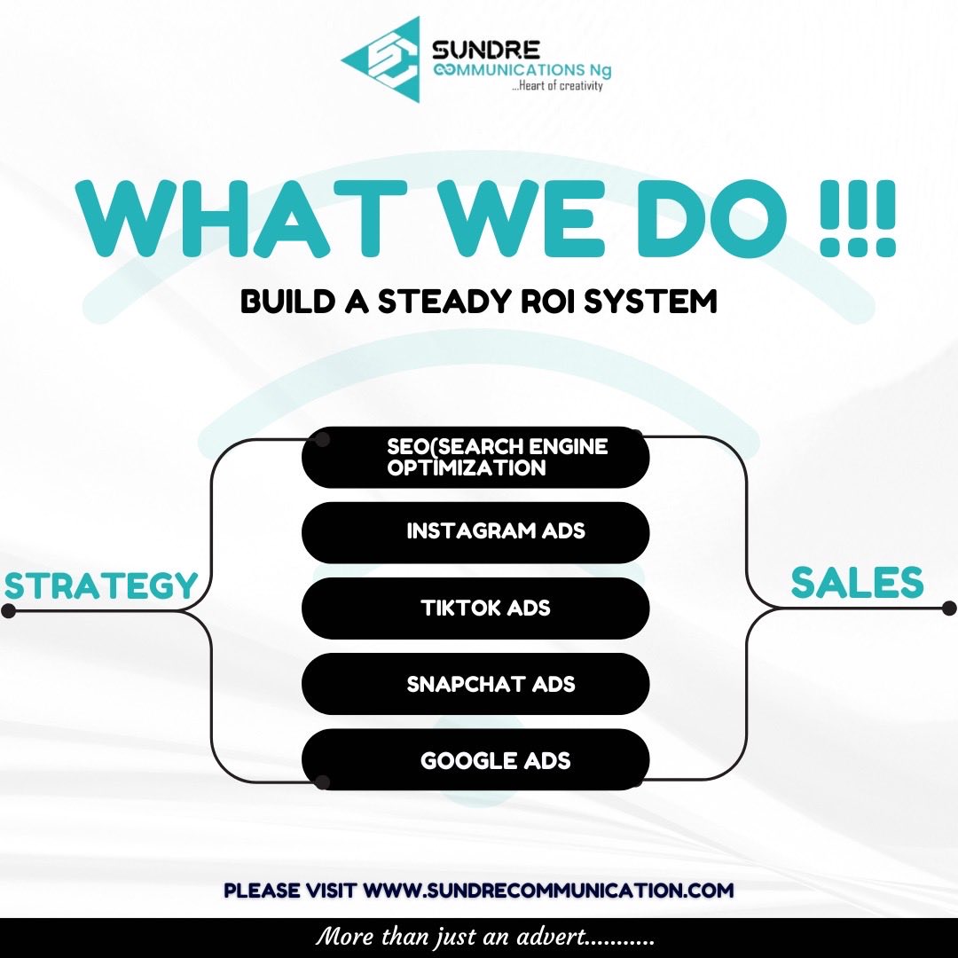 SundreCommNG's tweet photo. We don’t run random ads, we build systems that deliver results.

Let’s build a system that works. 

#digitalmarketing #googleads #instagramads #tiktokads #seo #marketingstrategy #businessgrowth https://t.co/dCCXQrXaMG