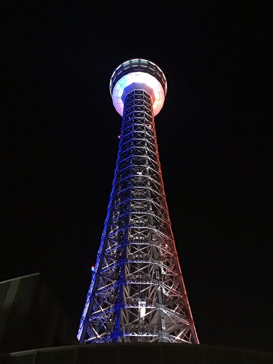 横浜マリンタワー
#ライトオブウィッシュ 💡✨

今夜のカラーは「tricolore」
💙🤍❤️
お客様からのご依頼です！

大好きな作品の10周年を祝って、アニバーサリーライトアップ！🐾✨

ご依頼者様の思いが届きますように…✨✨

#横マリライトアップ