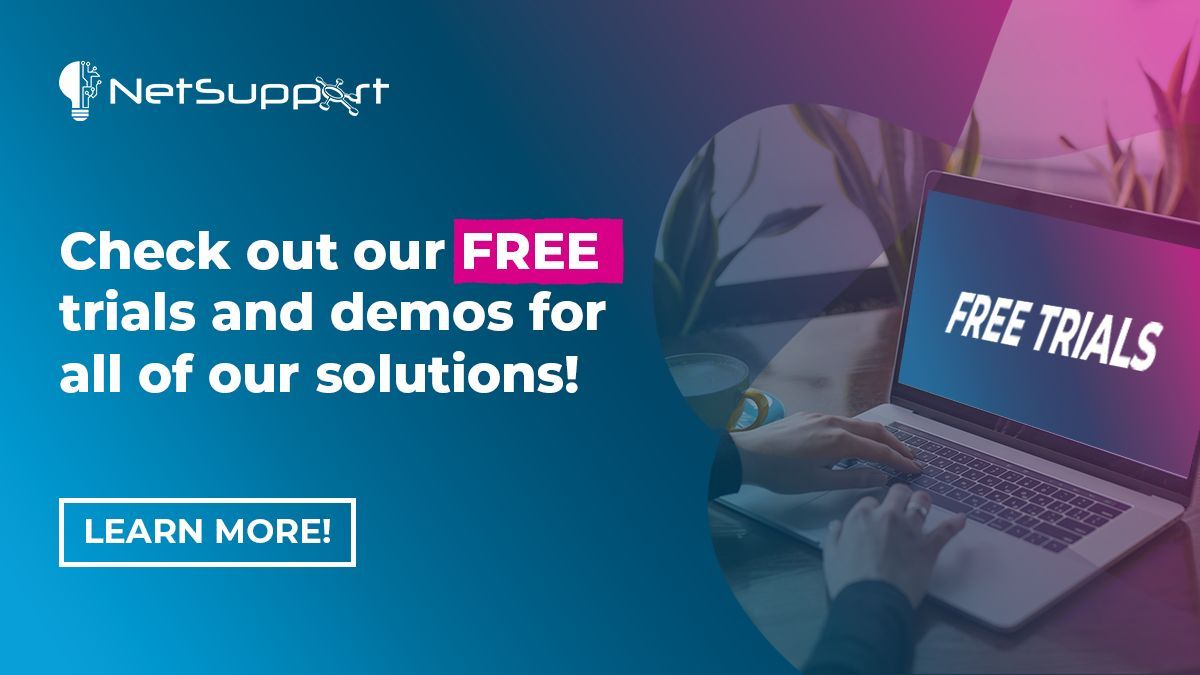 NetSupport_Corp's tweet image. Curious about what we offer? Whether you are looking for tools to support #ITAssetManagement, #RemoteAccess, #VirtualTraining or #DesktopAlerting - all our solutions have free trials and demos so you can be sure they're right for your organisation before you make a purchase.