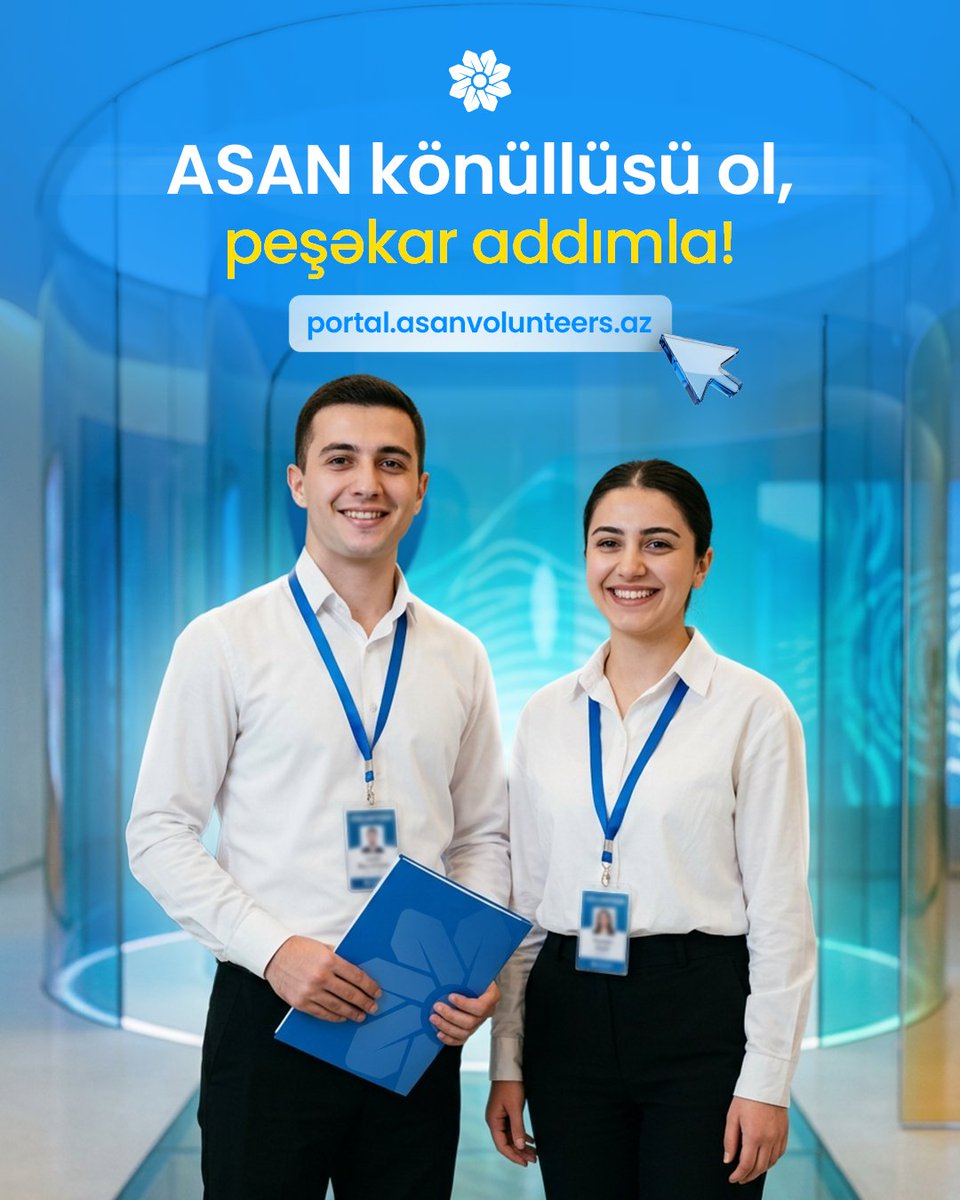 asanvolunteers's tweet photo. Gələcəyinə böyük bir addım atmaq və ASAN ailəsinin bir parçasına çevrilmək üçün fürsəti qaçırma!

✅ Necə müraciət etməli? Aşağıdakı keçidə daxil olaraq qeydiyyatdan keçə bilərsən: 🔗 https://t.co/CnQXerYExi https://t.co/Ec35jvaOZ3