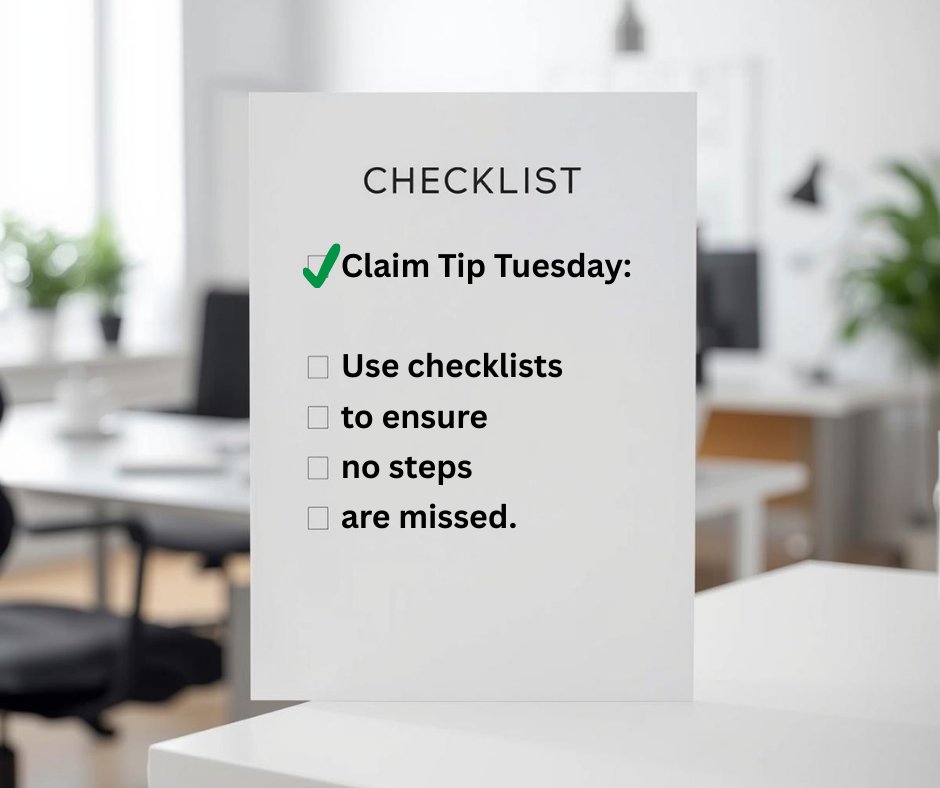 scwcea's tweet photo. #ClaimTipTuesday
Use checklists to ensure no steps are missed
#ClaimsProcess https://t.co/N0FUEhcs4i