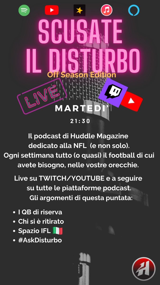 huddlemag's tweet photo. Appuntamento alle 21.30 con Scusate il Disturbo, LIVE su Twitch/YouTube e a seguire su tutte le piattaforme podcast. https://t.co/TpsGfA6jqi