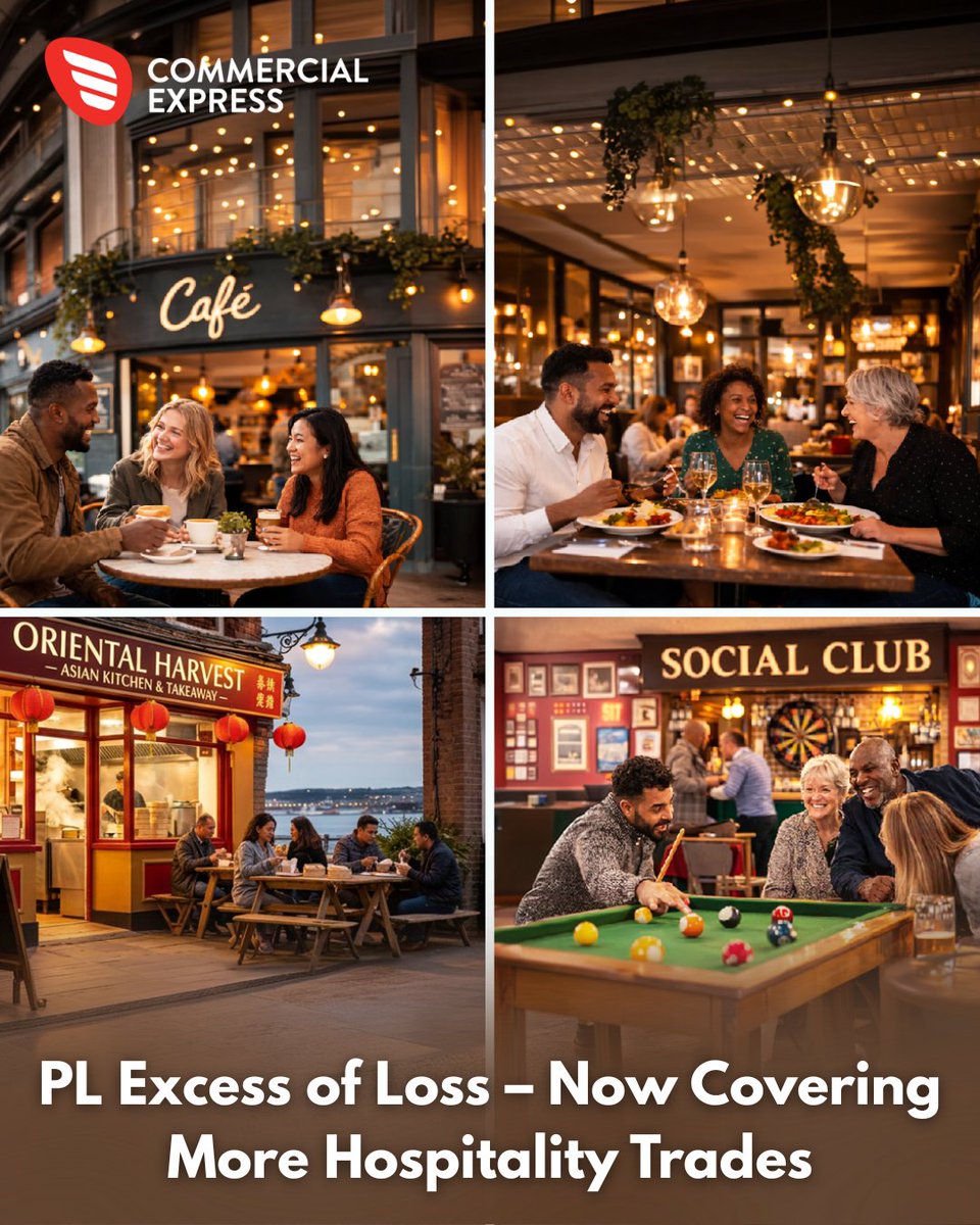 CommercialExp's tweet photo. Our PL Excess of Loss facility with Ascot Group’s Syndicate 1414 at Lloyd’s now covers more hospitality trades, including cafés, restaurants, takeaways, pubs, wine bars &amp; social clubs. Place business quickly and efficiently. 

More info: https://t.co/HvaOi4PMX1 https://t.co/YP2bQwdBhe