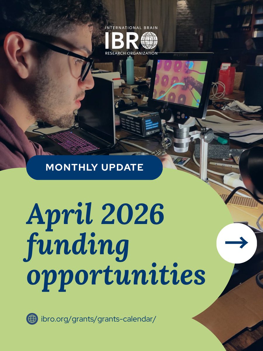 IBROorg's tweet photo. 📢 Which IBRO #grants are open this April?
Whether you're looking to establish your first lab, organize a #neuroscience school, or support your training or exchange needs, IBRO has opportunities for you

Explore the calls &amp; apply before the deadlines 👇
🔗 https://t.co/r23wFxeXPD https://t.co/37IoheWzDu