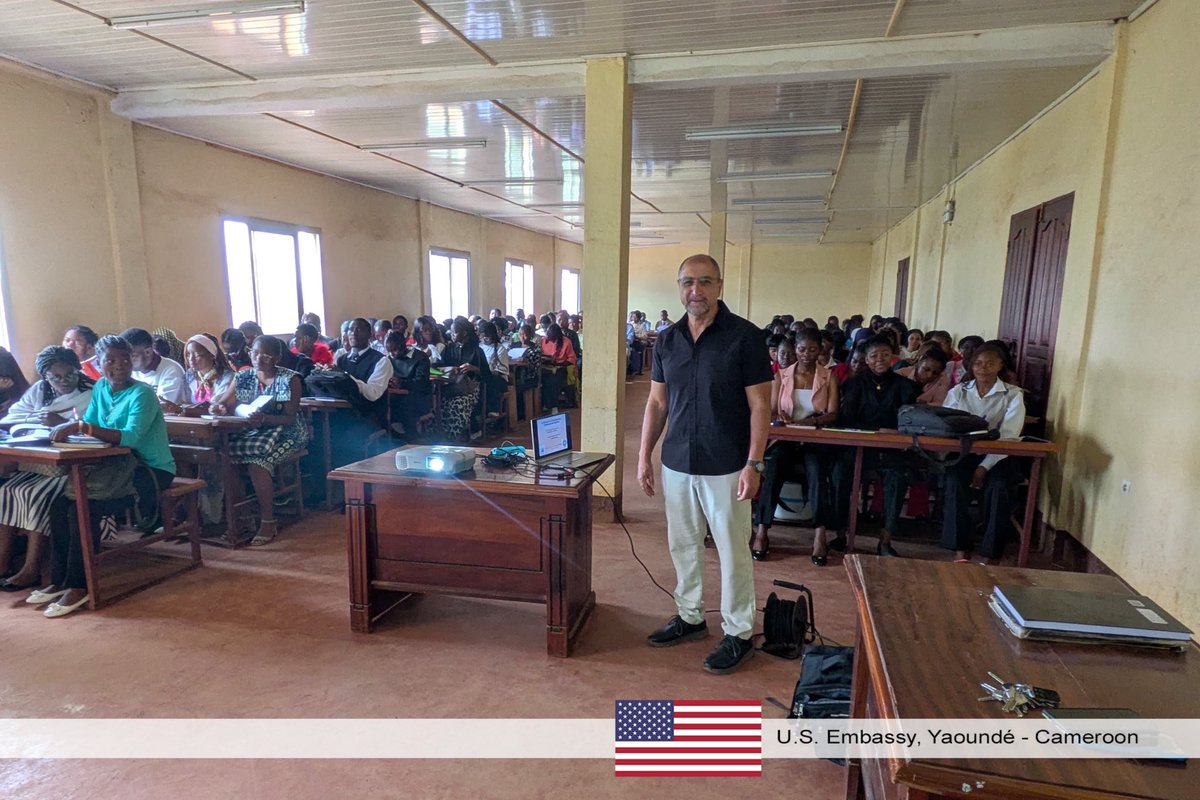 USEmbYaounde's tweet photo. The U.S. Embassy recently supported a monthlong collaboration between #Fulbright Specialist Dr. Eduardo Maldonado and the University of Dschang. Charge d’Affaires a.i. John G. Robinson and the Embassy's Public Diplomacy team met with Dr. Maldonado alongside the Vice Dean of the Faculty of Medicine and Pharmaceutical Sciences, Prof. Raspail Carrel Founou, to discuss their plans to implement a study program that integrates case-based discussions and strengthens clinical research methods for emerging scientists.

Through seminars and mentorship of future lecturers, this initiative has impacted over 500 students and faculty, helping build the next generation of medical experts while opening doors for continued collaboration.

🤔 Interested in hosting a Fulbright Specialist at your institution? Learn more 👉🏽 https://t.co/czYqg7Hsv6 

@FulbrightPrgrm