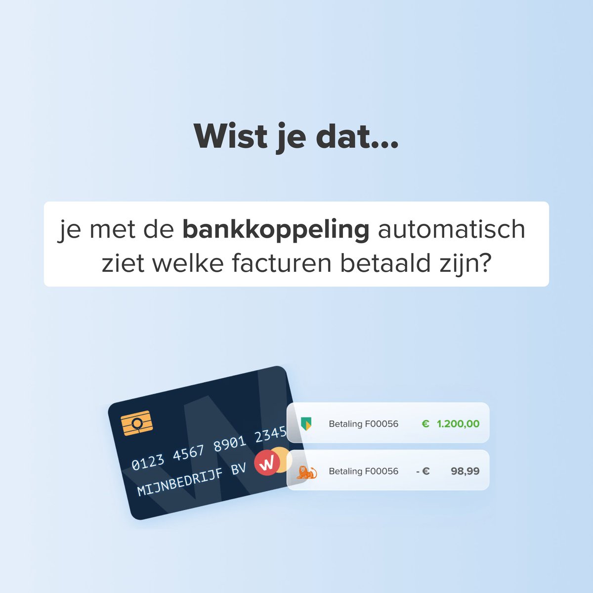 wefact's tweet photo. Stop met handmatig betalingen verwerken. Met de bankkoppeling in WeFact worden je transacties automatisch gekoppeld aan je facturen. Zo heb je altijd direct inzicht en bespaar je kostbare tijd.

👉 Activeer je bankkoppeling vandaag nog https://t.co/V3Xc4FUxoC