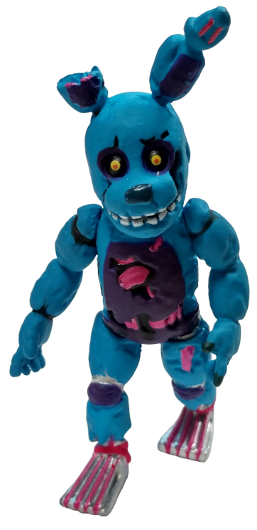 springfacts's tweet photo. While the Funko 2" Blacklight Springtrap figure still has the same withering as its regular counterpart, a lot of it on his arms and legs is painted over to be that of blue.
Unlike his legs, his pelvis and kneepads are also depicted as purple. https://t.co/8mmhzqmfOA