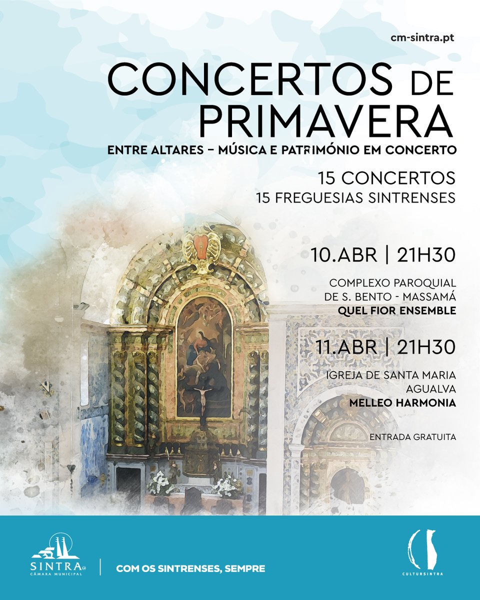 A música erudita volta a cruzar-se com o património local, com Massamá e Agualva a receberem espetáculos inseridos nos Concertos de Primavera. Entrada gratuita.
Saiba mais: ow.ly/iERM50YEwxO

#sintra #camaradesintra #comossintrensessempre