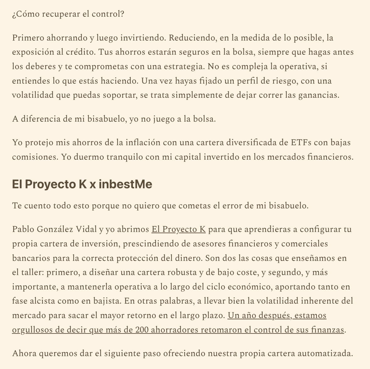 joantubau's tweet image. Muy feliz de lanzar la Cartera K. Una cartera diversificada, indexada y de bajo coste que protegerá tu capital en estos tiempos inciertos. Diseñada por @pablo_gx con un enfoque sectorial para que rinda bien en todos los escenarios económicos. Puedes ya contratarla en @inbestMe