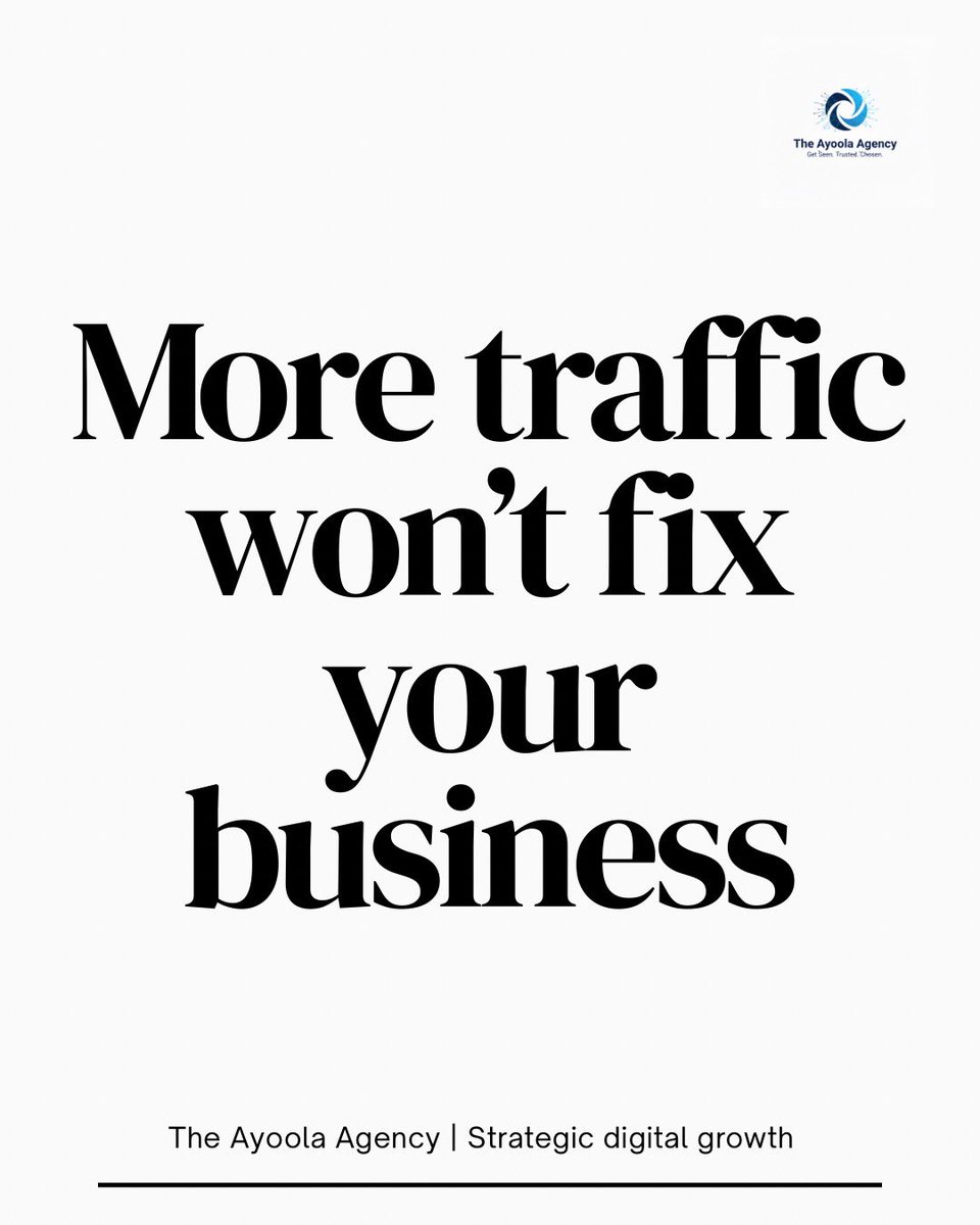 Akinyemiayoola_'s tweet photo. More traffic won’t fix your business.

It exposes it.

Fix conversion first.

#BusinessGrowth
#BrandStrategy https://t.co/yStT2jlFQd