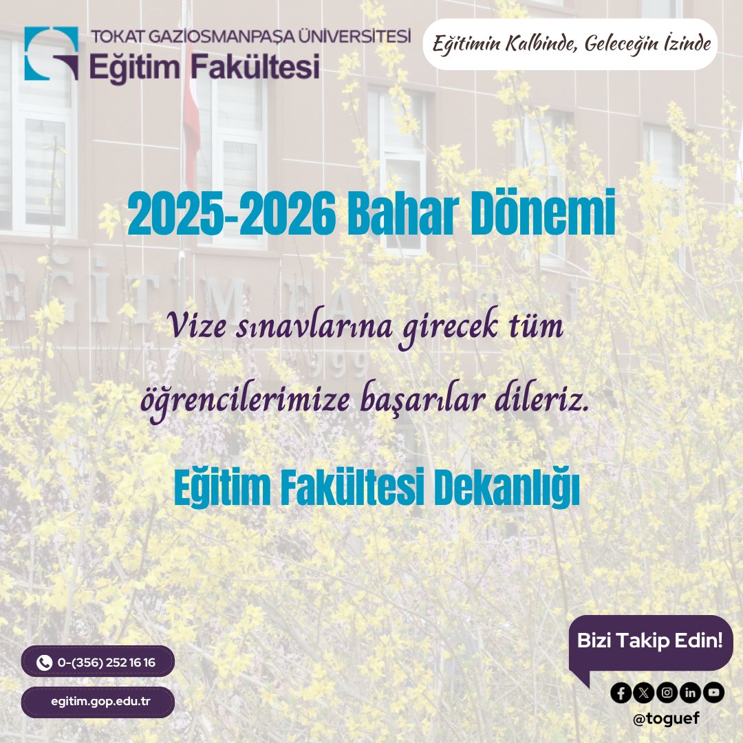 📢Tüm öğrencilerimize başarılar dileriz. 👏🌸
<a href="/toguresmi/">Tokat Gaziosmanpaşa Üniversitesi</a> <a href="/profdrfatihylmz/">Prof. Dr. Fatih Yılmaz</a> @toguef #togüeğitimfakültesi #eğitiminkalbinde #geleceğinizinde #bahardönemi #vize #başarılar