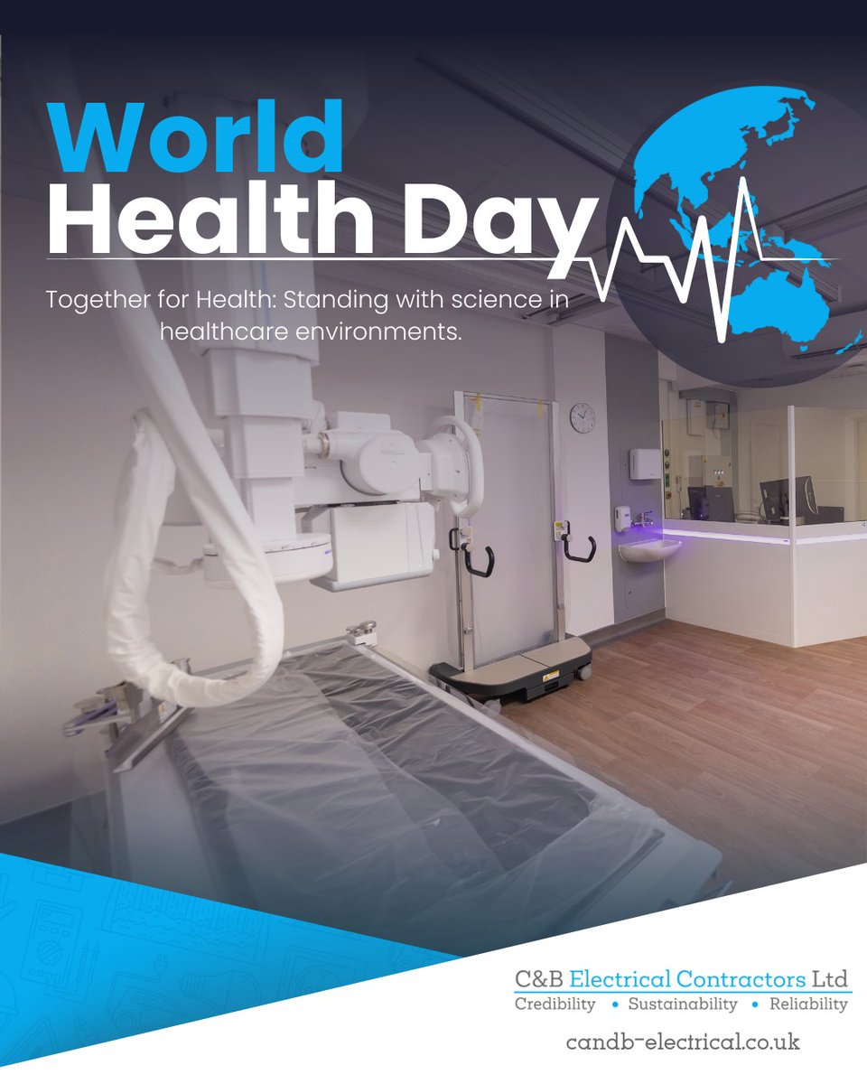 CandBElec's tweet photo. World Health Day 2026 highlights the theme “Together for Health: Stand with Science.”
Across healthcare environments, science, technology and clinical expertise work together to deliver patient care. 

#WorldHealthDay #Healthcare #ElectricalContractor https://t.co/yS7Sd24089