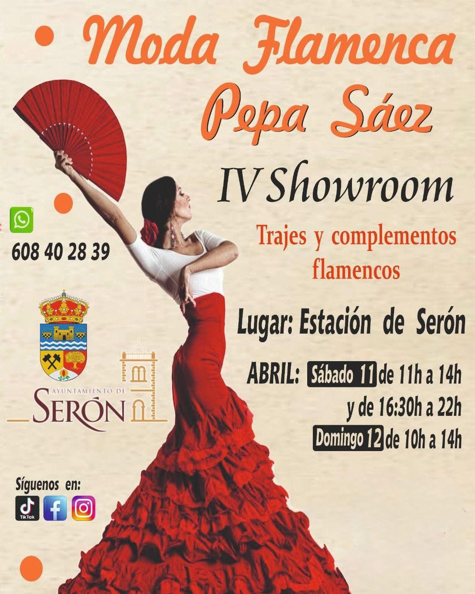 TurismoSeron's tweet image. La elegancia, el color y la pasión del flamenco llegan a nuestro municipio con el IV Showroom de Moda Flamenca “Pepa Sáez”.

👗 Trajes y complementos flamencos en un entorno único
📍 Estación de Serón

#Serón #TurismoSerón #ModaFlamenca