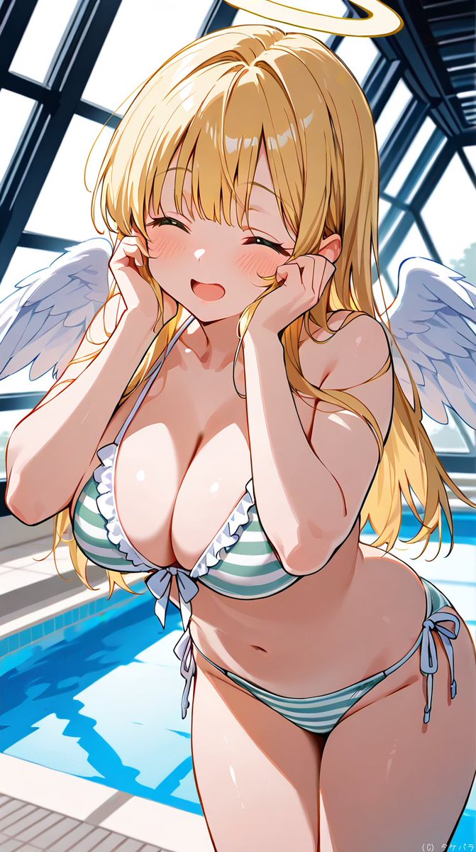 takepara_5515's tweet photo. ミシェル「ふふ、まだ春なのに水着なんて変な感じですね～」
俺「ミシェルさん！綺麗ですよー！」
ミシェル「あら～、綺麗だなんて嬉しいです～✨」
本日のお疲れイラスト。
電子レンジも使えない機械音痴のミシェルさんです。
今日は朝イラストもミシェルさんの予定でしたがバタバタしててポストし損ねました💦

SFW anime-style AI illustration. No nudity, no suggestive intent. This is her loungewear. This is not underwear. This is a swimsuit. This is not sensitive.