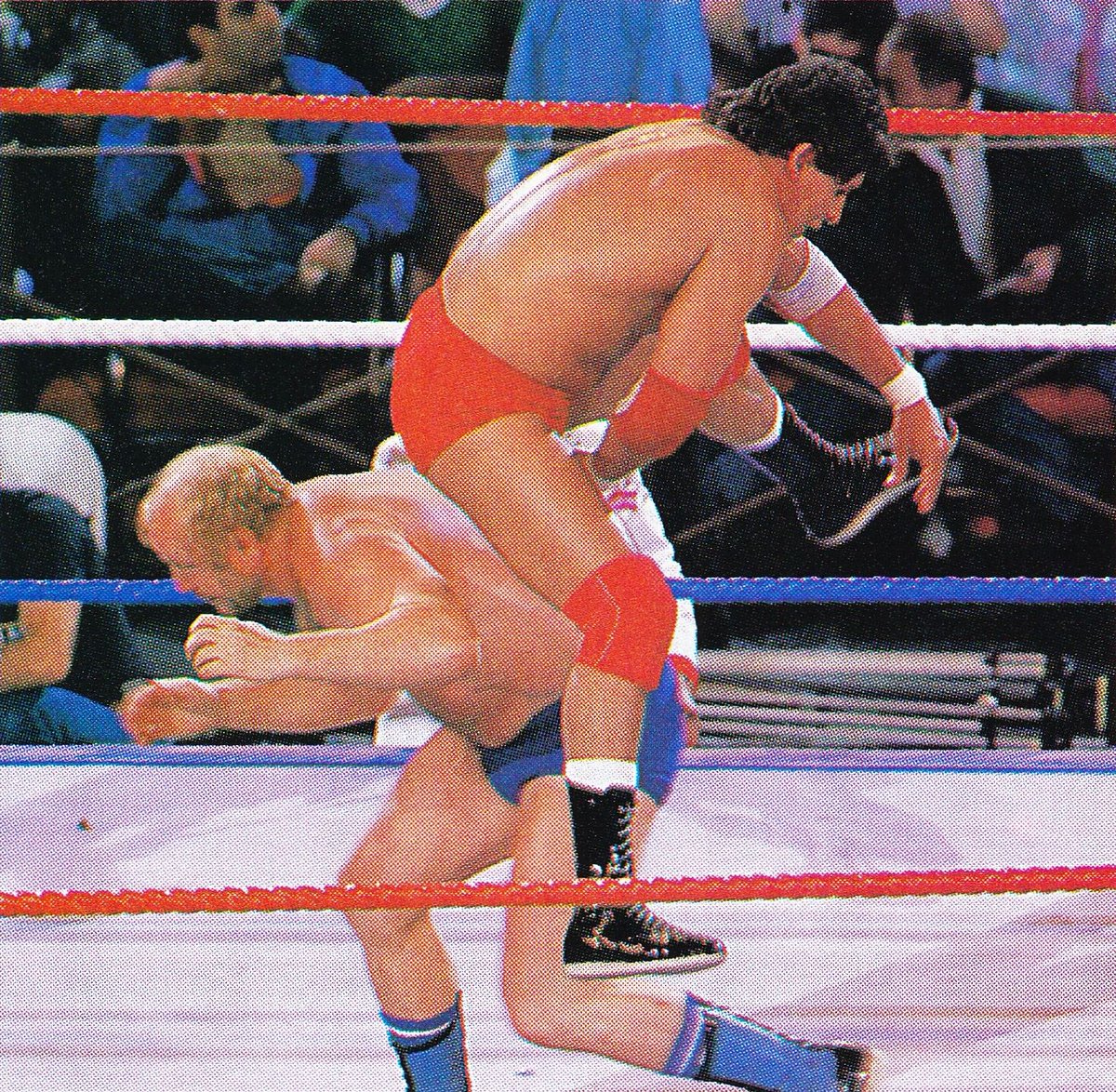 WWFWrestling1's tweet photo. 📸 WrestleMania 2 Tag Team Action! #WWF #WWE #WrestleMania #JimmyHart #JunkyardDog #TitoSantana #HossFunk #TerryFunk https://t.co/jNPJBxUZFc