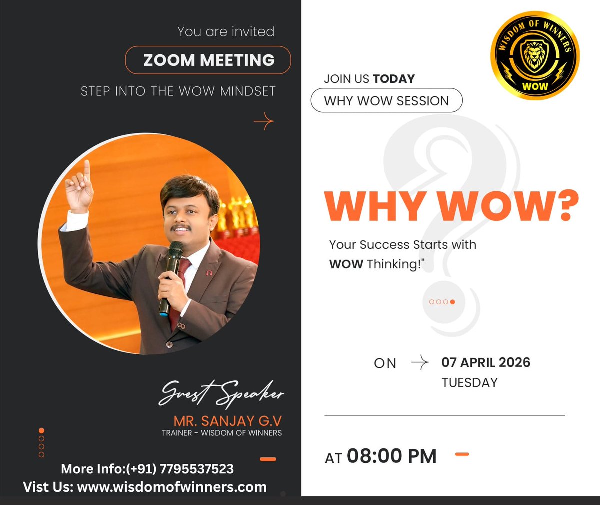 HeywowIndia's tweet photo. WHY WOW?

Success starts with the right mindset 💡🔥 Join the WOW journey!!!

#WOWMindset #SuccessStartsHere #MotivationDaily https://t.co/2SGaXdQQR1