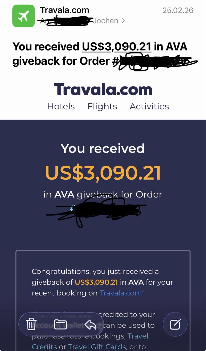JochenP10's tweet photo. Is this maybe the largest $AVA giveback ever? Our last holiday to #Mauritius was of course booked via @travalacom, benefitting as usual from their great Smart member Programme. I just love their givebacks after each booking. You better try it out yourself now! @AVAFoundation https://t.co/oVNw46OLz6