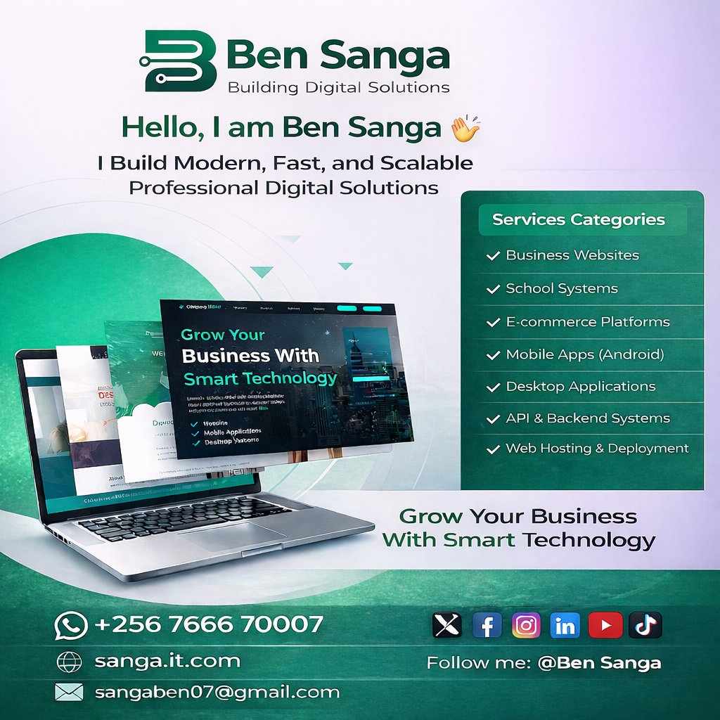 sangatechug's tweet image. I don’t just use technology… I create it. 💻🔥

I’m Ben Sanga — building websites, systems, and apps that solve real problems.

📩 Ready to bring your idea to life? Let’s talk.

#DeveloperLife #BenSanga #TechMind #BuildInPublic