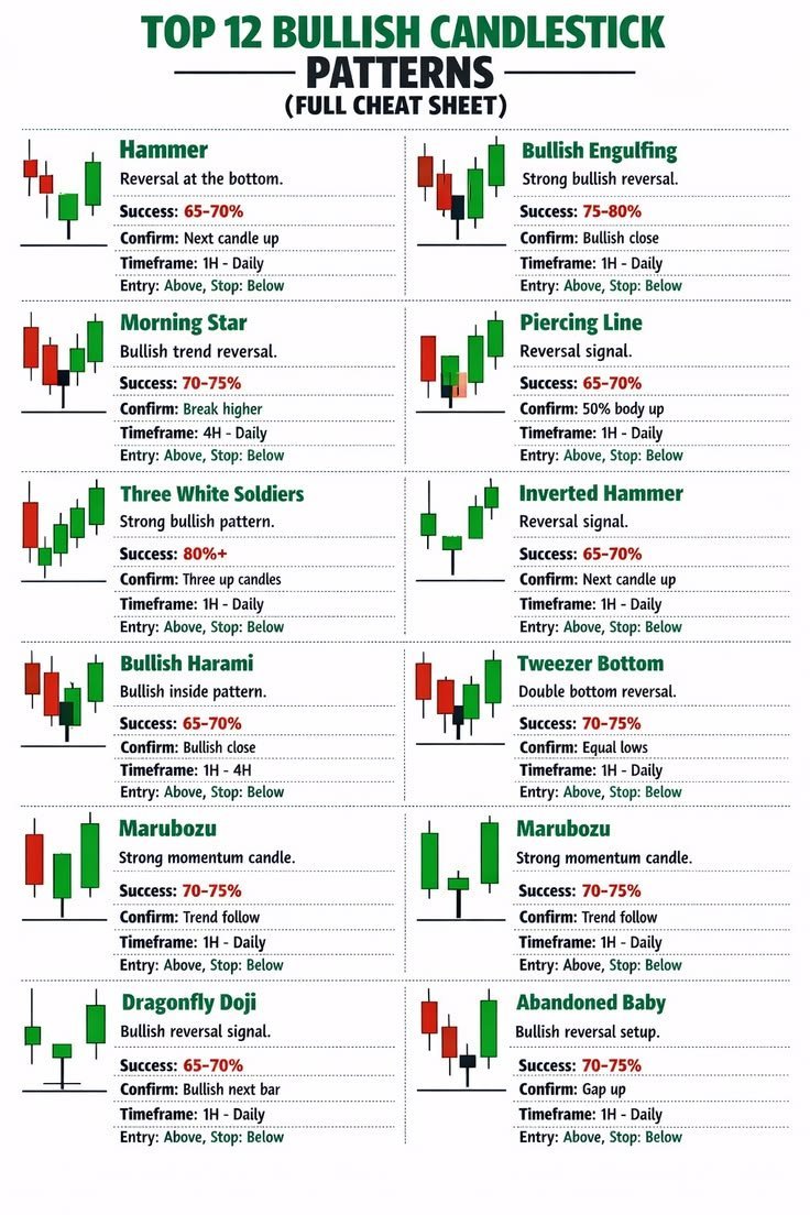 sunilgurjar01's tweet image. 12 BULLISH CANDLESTICK PATTERNS.

#trading