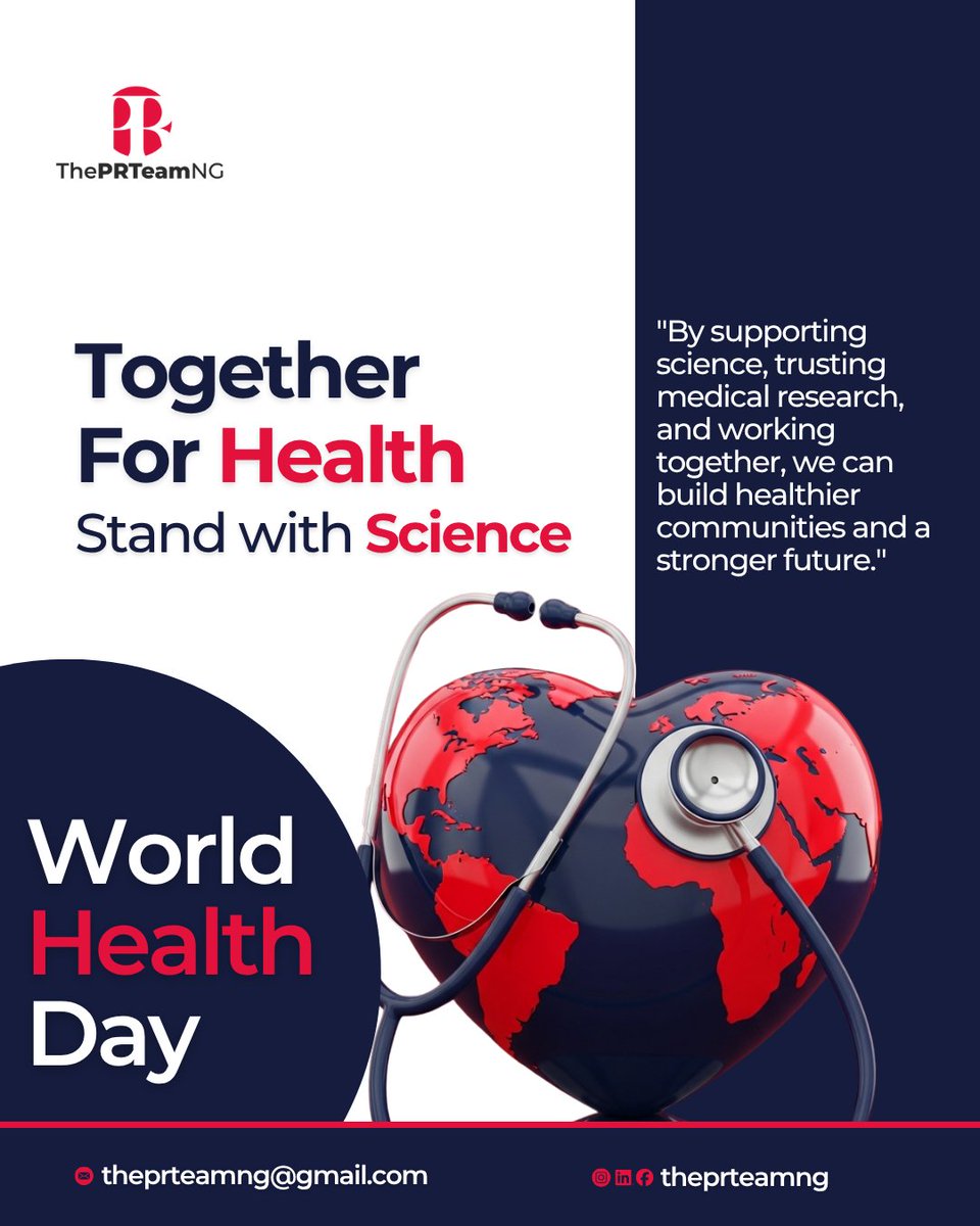 Health systems are strongest when trust meets evidence, science guides prevention, treatment, and the policies that protect communities.

When people think of your health decisions, do they see informed choices or misinformation?

#WorldHealthDay2026
#PublicHealth
#ThePRteamNG