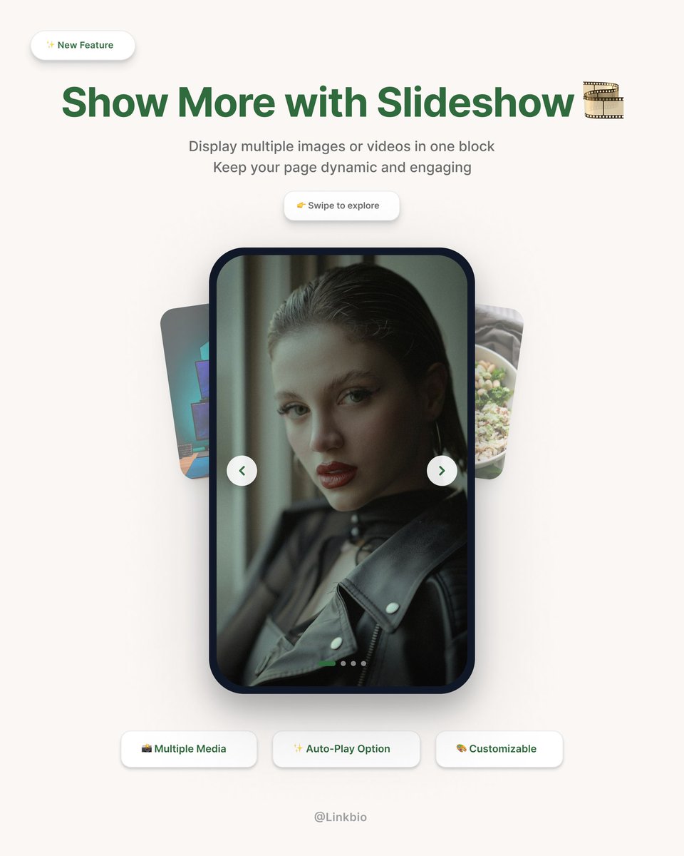 linkinbioApp's tweet photo. With the latest Linkbio updates:
🎞️Slideshow: showcase multiple images or videos in one swipe 
🎨Custom QR Codes: match colors, shapes, and style to your brand 
Upgrade your page and make every click count 
#linkbio #instabio #creator https://t.co/vhxuQ8RhCc