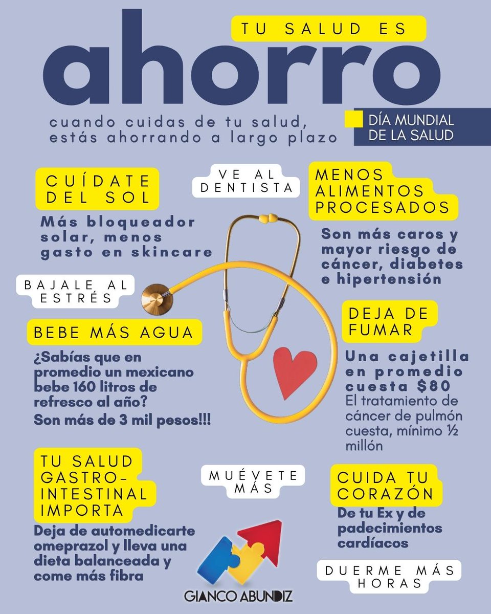 GiancoAbundiz's tweet photo. Tu salud es tu principal activo.
Hoy es Día Mundial de la Salud y te recuerdo que cuidarla es cuidar también tu cartera. A largo plazo, los hábitos saludables son lo más rentable de tus finanzas.
*Precios aproximados, solo para tener un ejemplo de lo que podrías ahorrar. https://t.co/ZtJENw1cAL