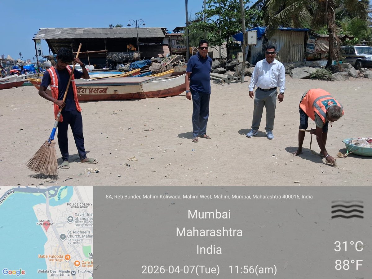7Apr  under the
leadership of SWM AE Mr Bhoir mahim bay beach cleaned everyday by bmc contractor Sunil and team doing good job to clear garbage from the beach under the supervision of Mahim bay beach committee BE PART OF THE SOLUTION NOT THE POLLUTION