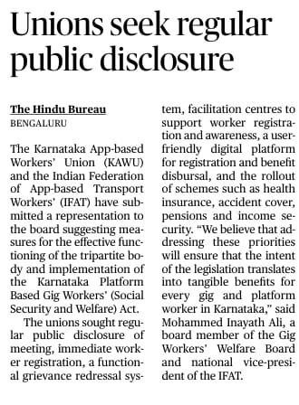 appbasedunion's tweet photo. Unions are seeking regular public disclosure to ensure the Karnataka Gig Workers' Act works for everyone. From worker registration to functional grievance redressal, we are pushing for a system that is transparent and effective. 📢 #AllForGigWorkers #IFAT #KAWU https://t.co/73Pm65zKtl