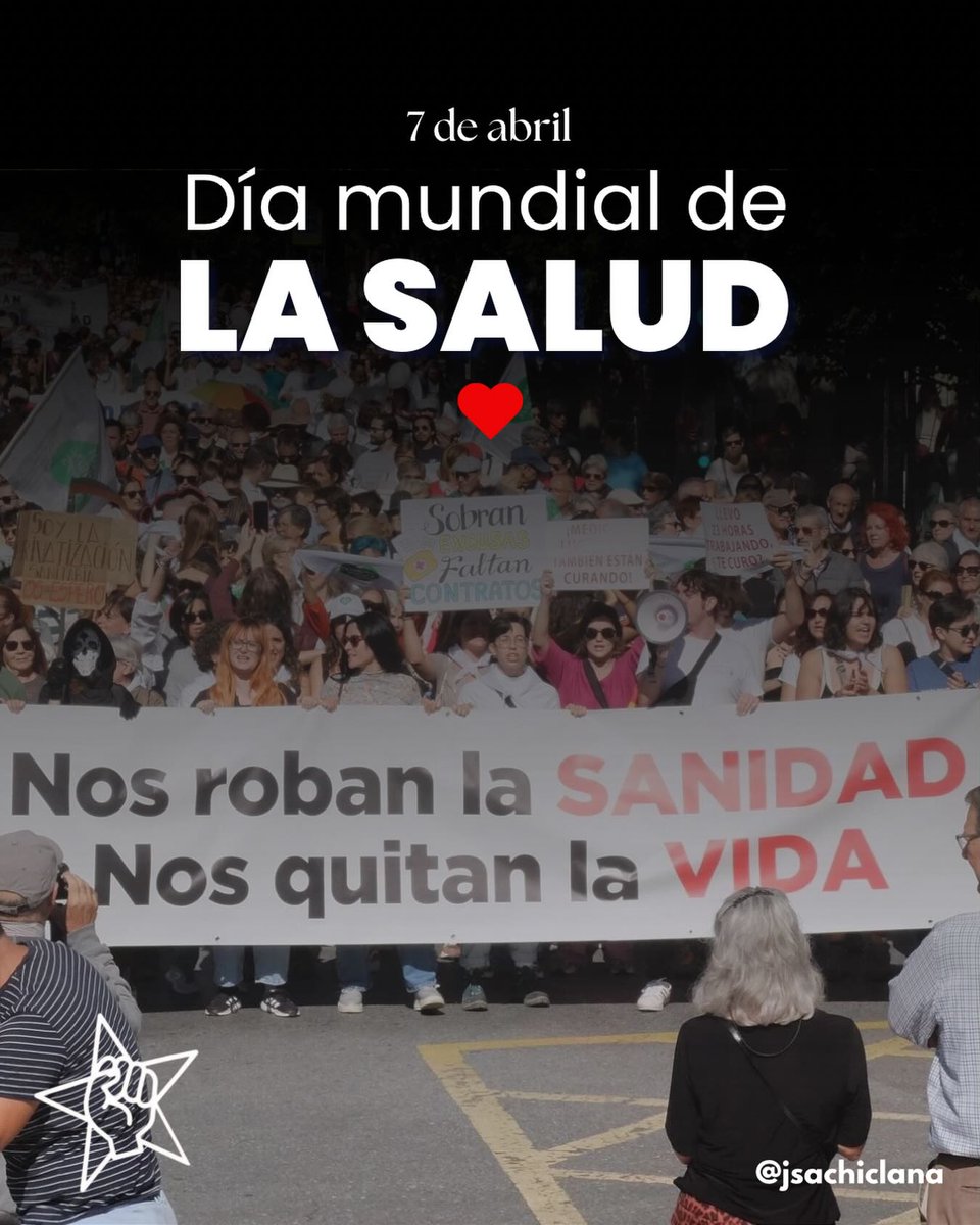 JSACHICLANA_'s tweet photo. 🏥Hoy, en el Día Mundial de la Salud, reivindicamos una sanidad pública, universal y de calidad para todas y todos.

💸💰Frente a las políticas de Moreno Bonilla y las privatizaciones que debilitan lo público, defendemos que la salud no es un negocio, sino un derecho fundamental. https://t.co/UcXNPJSB1k