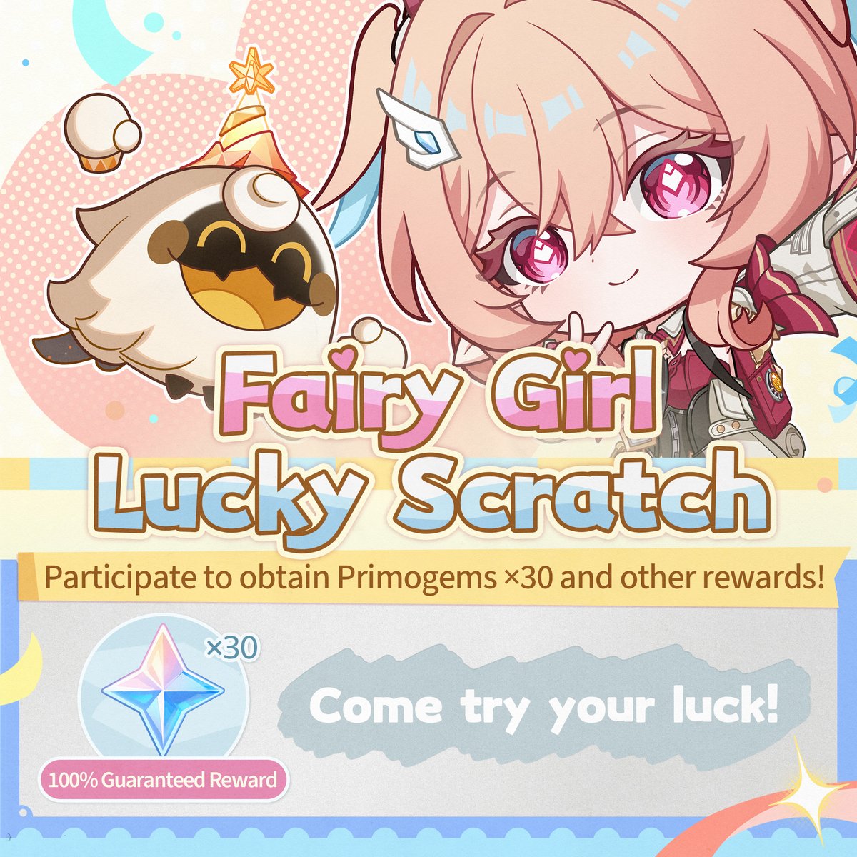 GenshinImpact's tweet photo. #FairyGirlLuckyScratch
Traveler, come and try your luck!
Scratch off the photo album of Lumi and me. Match three identical pictures to win the challenge!
If you don't get it, you can try a few more times!

🎁Participate to obtain Primogems ×30!
#Linnea

↓ Click to participate