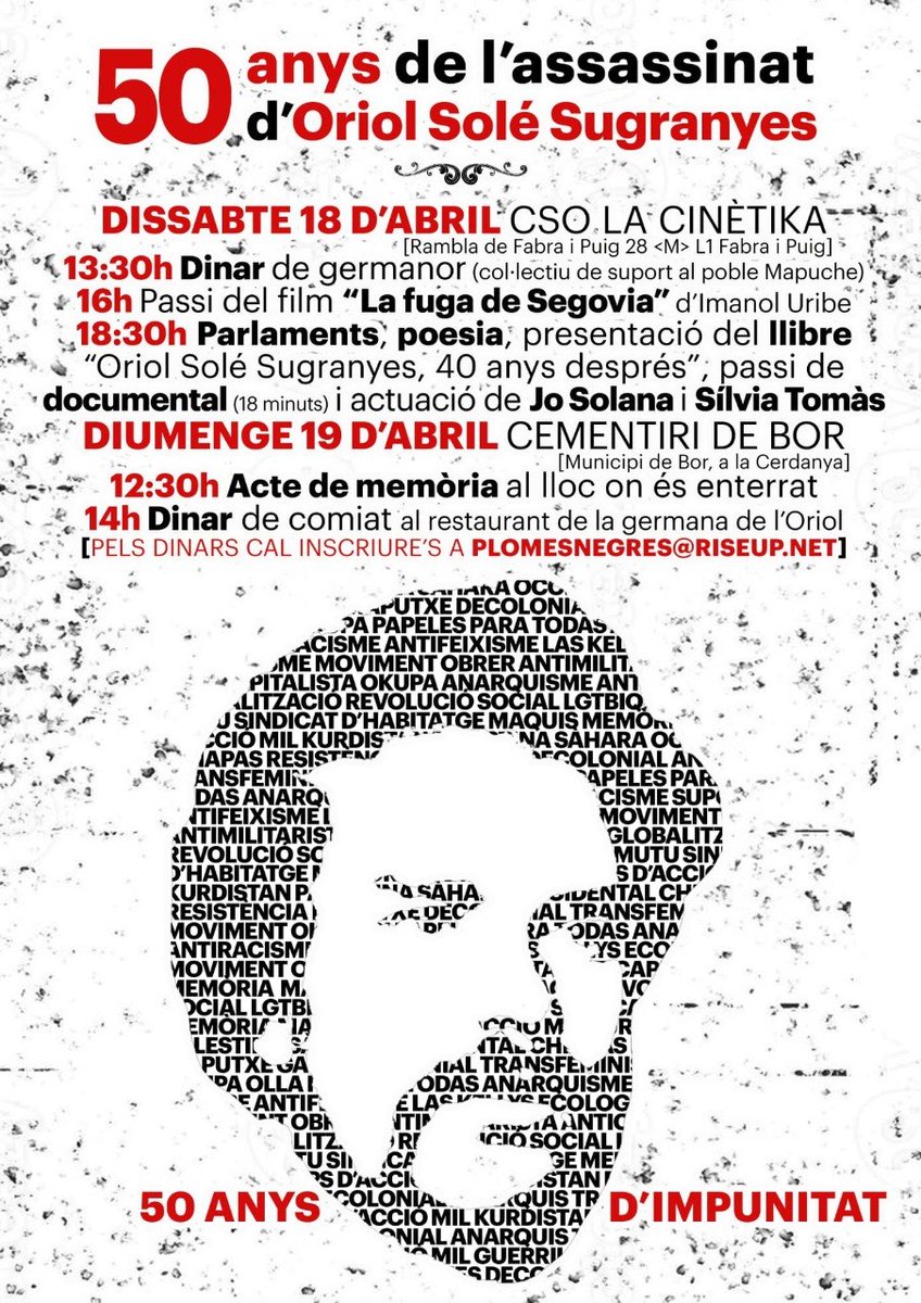 #MemoriaLibetaria #Catalunya

Se cumplen 50 años de la muerte de Oriol Solé Sugranyes, asesinado por la #GuardiaCivil. Fue una #ejecución (como tantas) extrajudicial de un #anarquista.