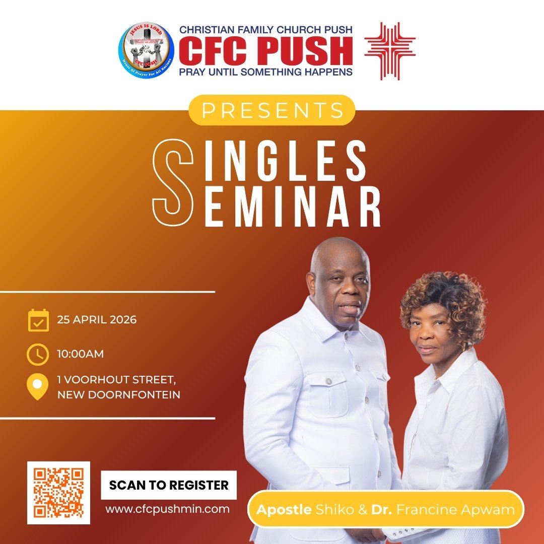 cfcpush's tweet photo. Singles, this is for YOU! 

Join us for a powerful gathering. This event is for empowering mature singles for purposeful living and godly relationships

📅 Date: 25 April 2026
⏰ Time: 10:00
📍 Venue: 1 Voorhout Street, New Doornfontein

Registration link: https://t.co/9bhmUjtJ9I https://t.co/ZVmVhITo8b