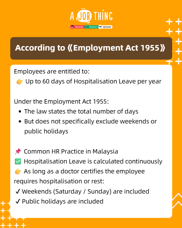 ajobthingcom's tweet photo. 📣 HR Must Know | How to Calculate Hospitalisation Leave (HL)

📌 Key Principle
HL is not based on working days
👉 It is based on the employee’s medical condition https://t.co/qF6ksSqC66