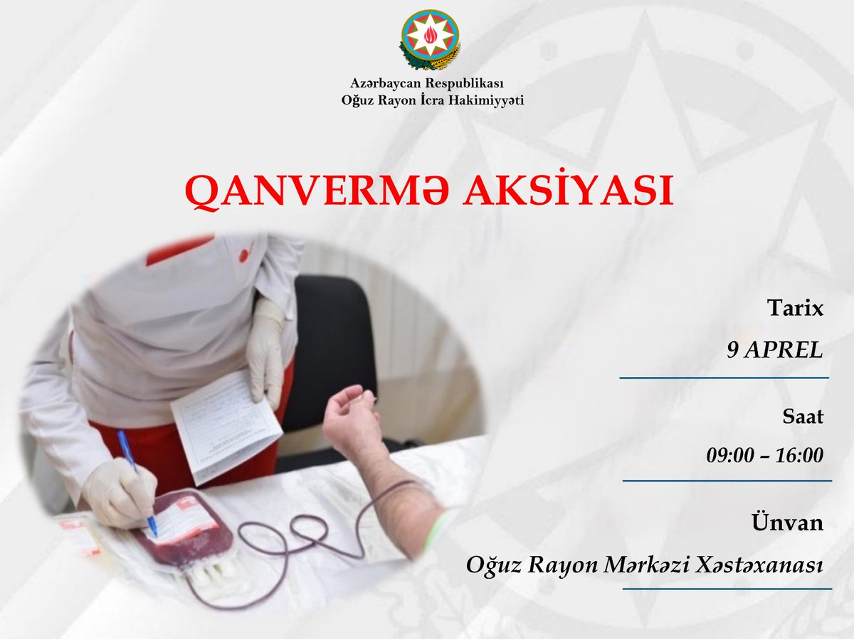 Qanvermə aksiyası keçiriləcək
#oguzrayonicrahakimyyeti
#oguzda