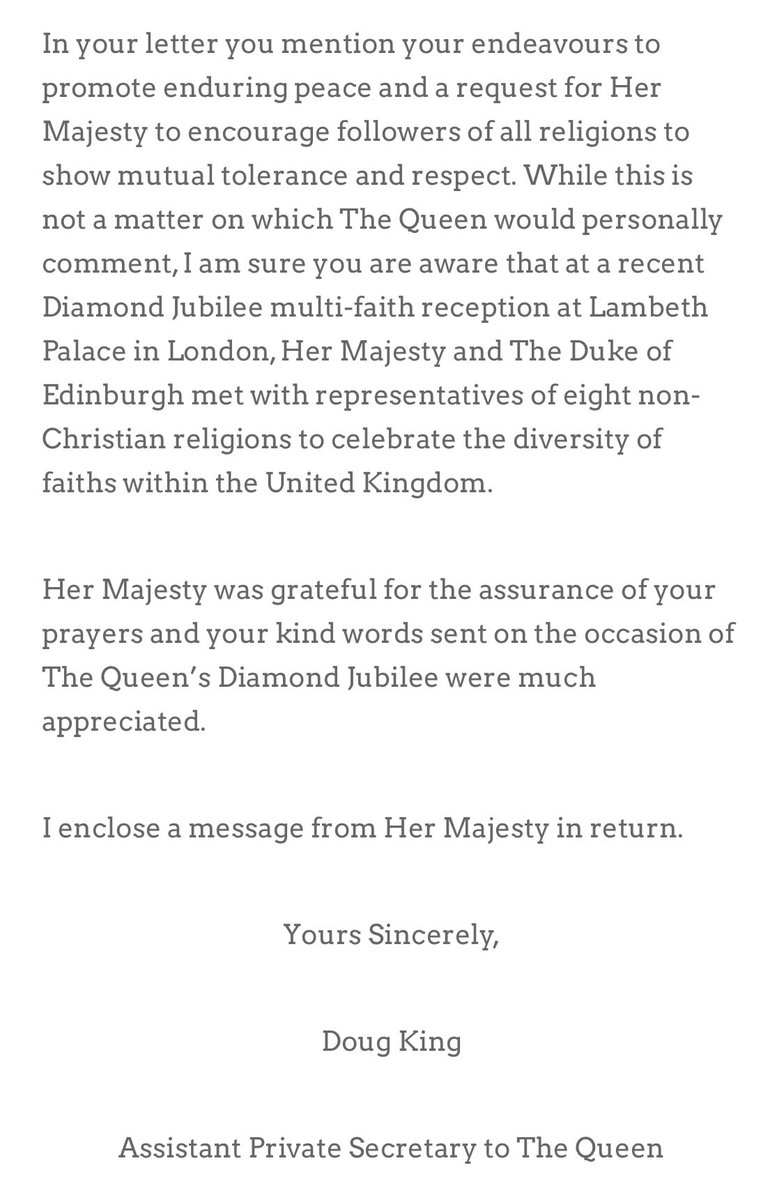 "at a recent Diamond Jubilee multi-faith reception at Lambeth Palace in London, Her Majesty and The Duke of Edinburgh met with representatives of eight non-Christian religions to celebrate the diversity of faiths within the United Kingdom."

Thank you, Lizzie, very cool
