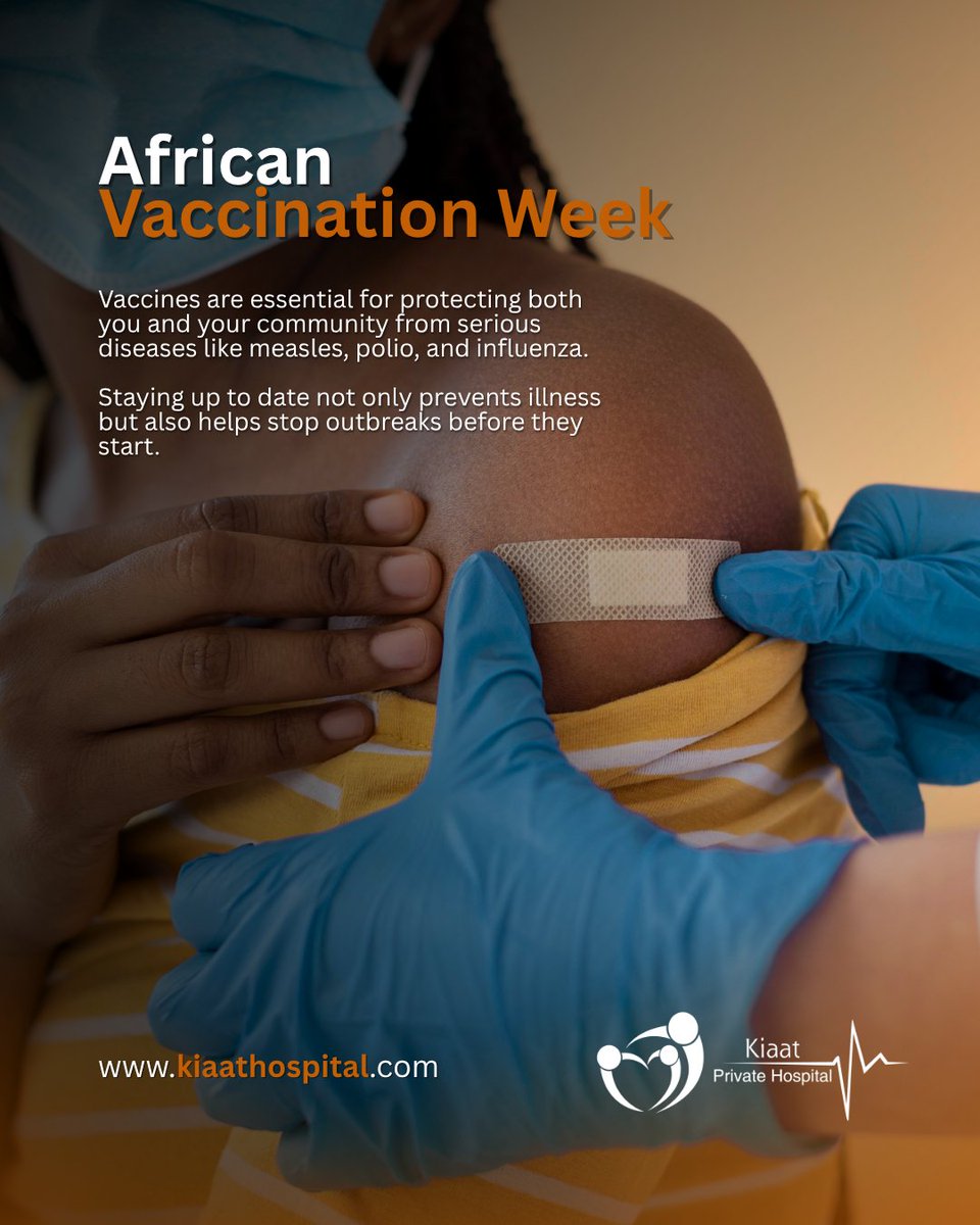 PrivateKiaat's tweet photo. Protect yourself and those around you. Vaccines are your best defense against measles, polio, and influenza. Stay up to date and help prevent outbreaks in your community.
#AfricanVaccinationWeek #kiaathospital #healthawareness https://t.co/YDkFjwWvJv