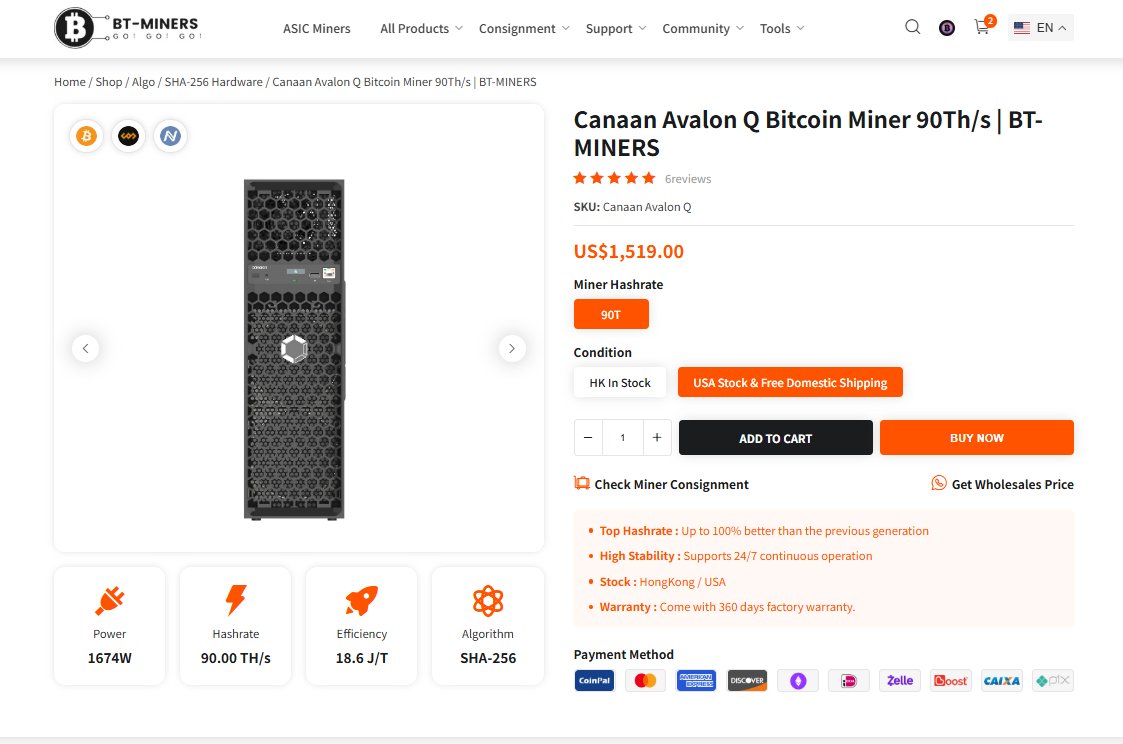 BtMiners's tweet photo. Canaan Avalon Q Bitcoin Miner 90Th/s | BT-MINERS

Daily shipments going out every day!

Shipping available from our Hong Kong warehouse &amp; US domestic warehouse 🚚💨

👉Get yours: https://t.co/YQQltuH2E8 

#AvalonQ #BitcoinMining #ASICMiner #USStock #FreeShipping #NoTax #BTMINERS https://t.co/bpp9dfY6FI
