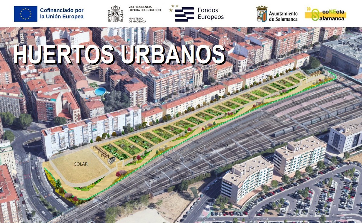 aytoSalamanca's tweet image. 🌿 Cómo transformar un espacio degradado junto a la estación en vida para la ciudad.

El nuevo parque contará con 🍅 128 huertos urbanos, 🚾 baños públicos, paseos y un 🚴‍♂️ carril bici que conectará Garrido y Comuneros.

Cofinanciado por @FondosUE_Esp

#EDIL #POPE #EuropaSeSiente