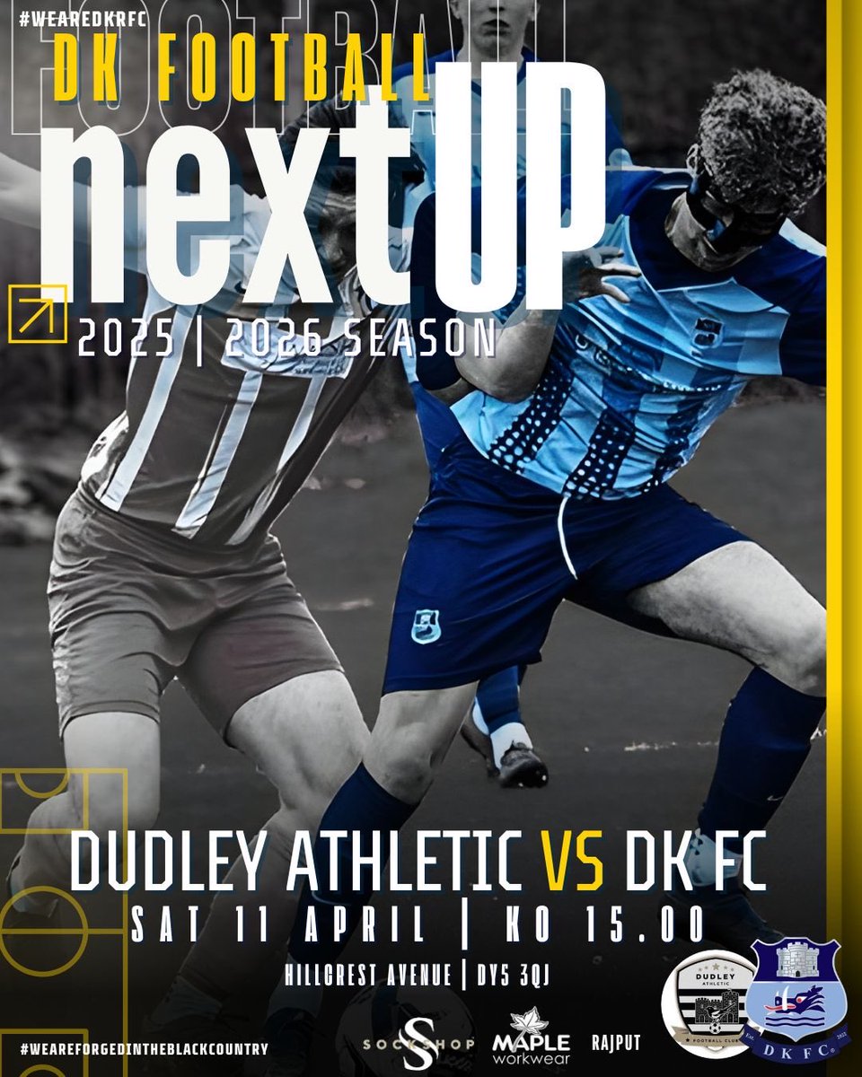 DKFootballClub's tweet photo. 👀 Next up…

⚽️ This weekend we return to Hillcrest Avenue, this time to face Dudley Athletic!

@sockshopuk @rajputwallheath @mapleworkwear #DKFC https://t.co/6cgI07WPa0