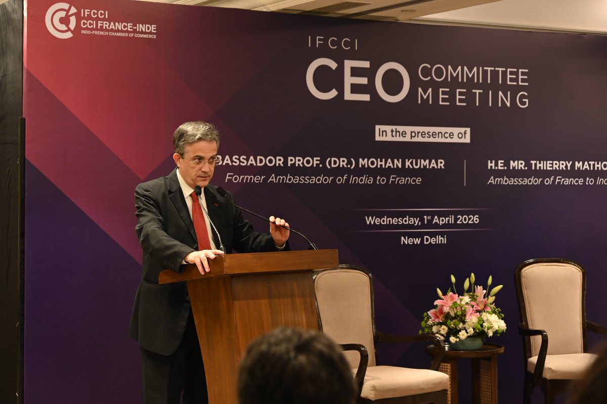 IFCCI1's tweet photo. At the @IFCCI1 CEO Committee Meeting, H.E. Mr. Thierry Mathou emphasised the significance of the India-France Year of Innovation, highlighted the growing importance of bilateral partnerships, and outlined key initiatives to deepen cooperation between the two countries.
#ifcci https://t.co/PQCoQ4KLdy