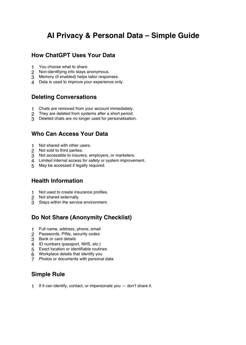 Angie_RejoinEU's tweet image. #FunFacts

AI Privacy &amp;amp; Peronal Data

Useful guide for AI and similar 

Source: ChatGPT

@ChatGPTapp