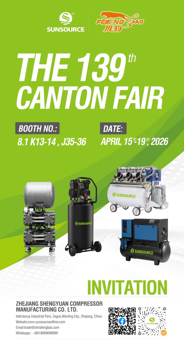 sunsourceair's tweet photo. SUNSOURCE Oil-Free Series: Air Compressors &amp; Vacuum Pumps – Applicable for Dental Fields
✈️Official Web: https://t.co/d7pQNpnrk4
📧E-mail: trade@chinafengbao.com
📲WhatsApp: https://t.co/3ZMfVsj2BK

#cantonfair #aircompressor #vacuumpump #oilfreeaircompressor #servomotor #pump https://t.co/187mSVPypJ