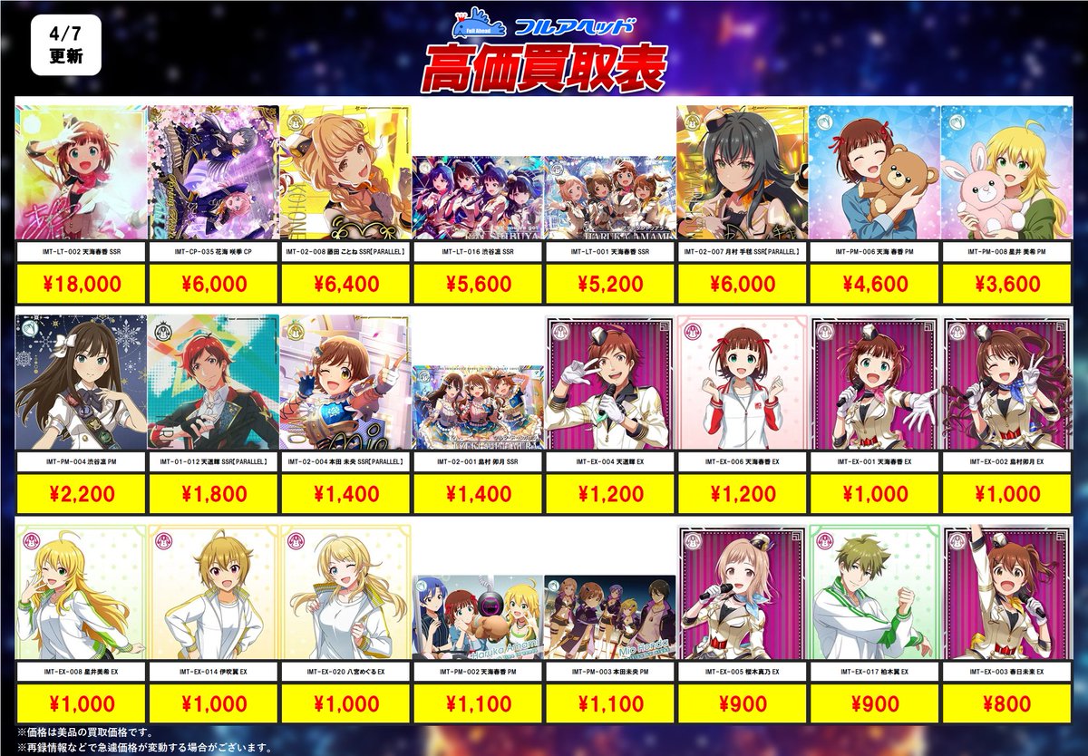 ✨アイドルマスターTOURS買取表更新しました✨ 今回の強化はこちら